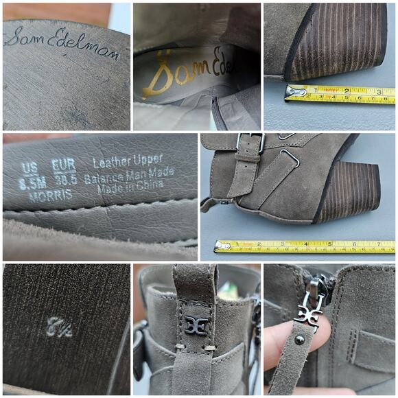 Buckle Detail Heeled Ankle Boot Sam Edelman Morris Size 8.5 Taupe Suede Leather - Picture 7 of 14